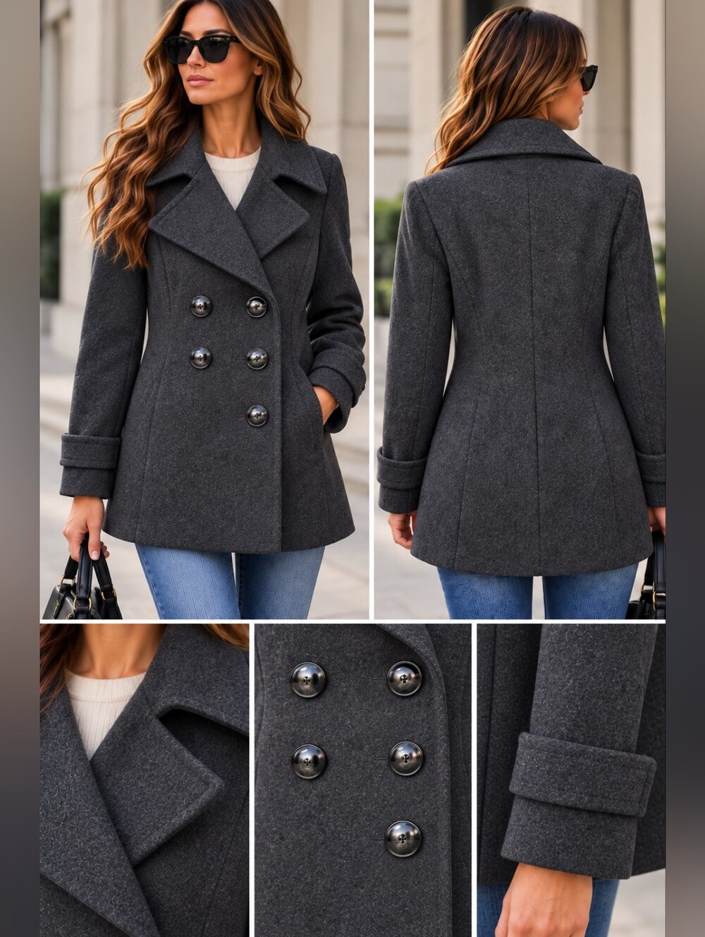 London Fog Wool Peacoat XL Charcoal Gray Quiet Luxury Preppy Classic Minimalist